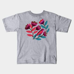 Pink bird amid the tulips Kids T-Shirt